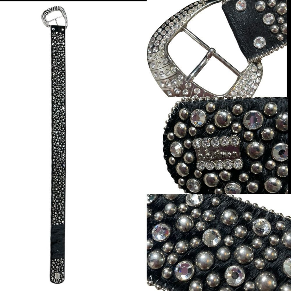 B.B. SIMON Fur and Crystal Embellished Western Belt Size Large
